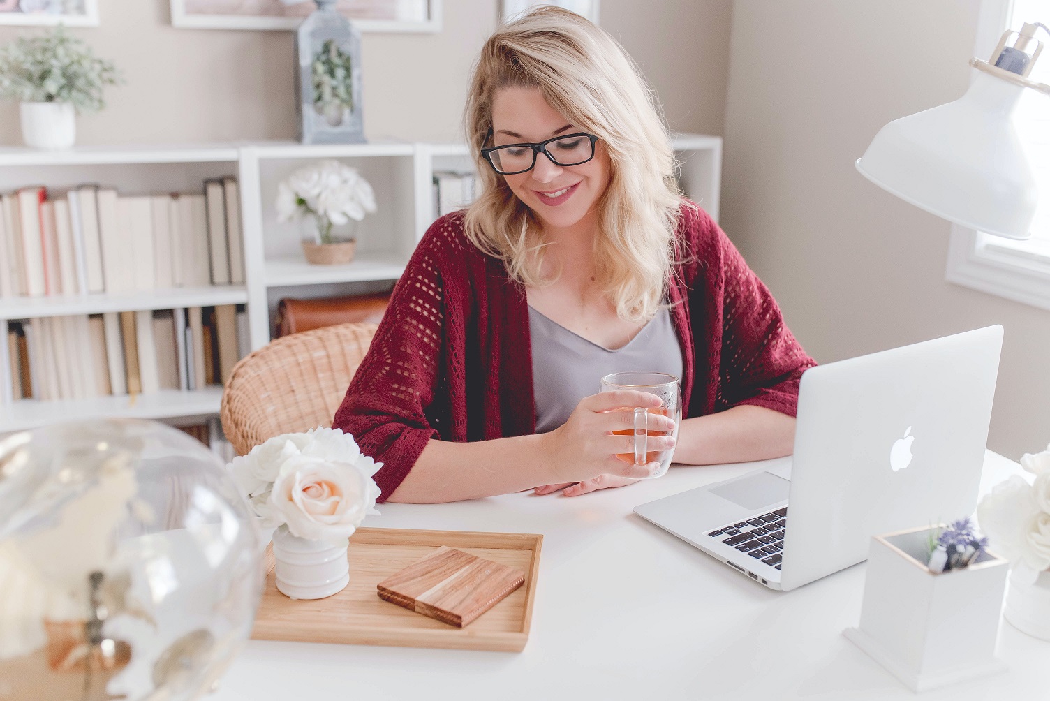 Caucasian woman working on laptop