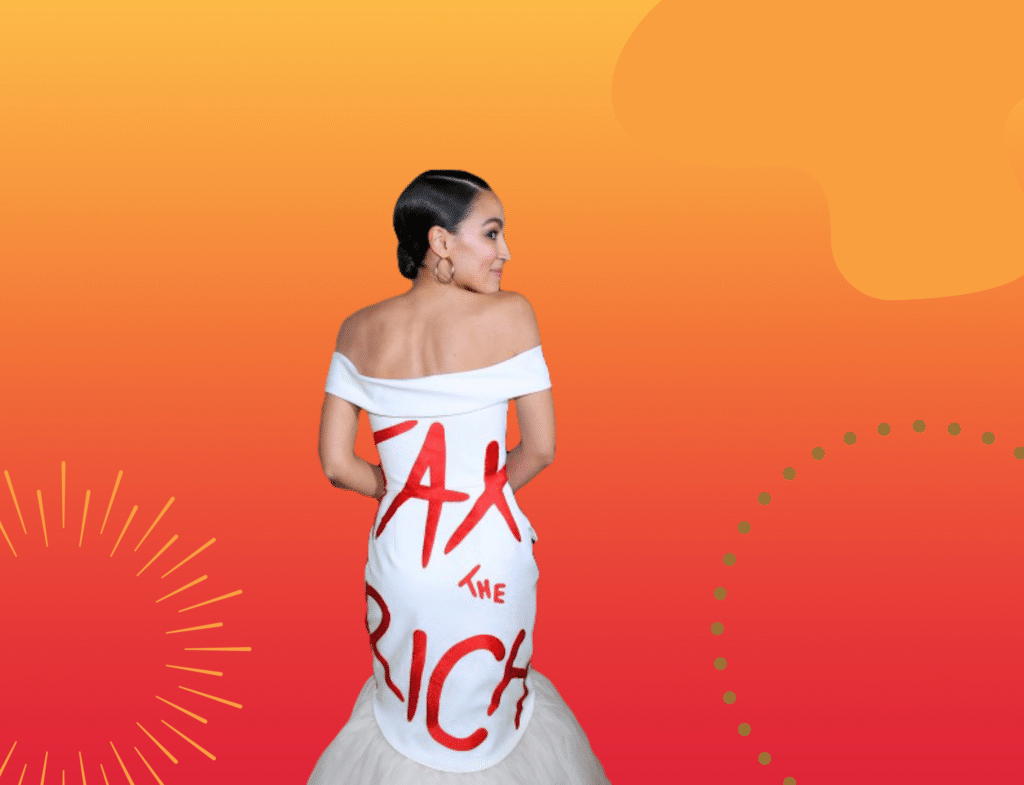 AOC Tax the Rich dress Met Gala